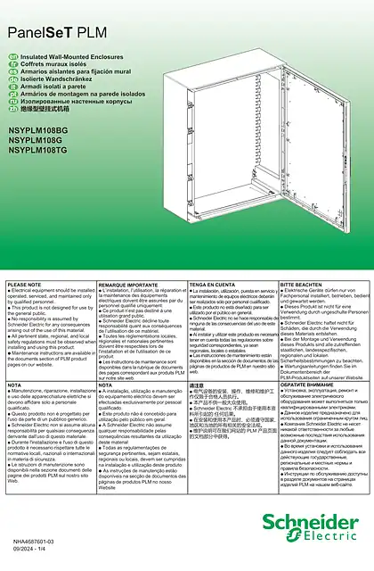 schneider施耐德PanelSeT PLM - 绝缘型壁挂式机箱 NSYPLM108 - 说明页